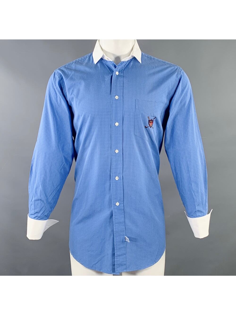 POLO by RALPH LAUREN Size M Blue White Grid Cotton One Pocket Long Sleeve Shirt
